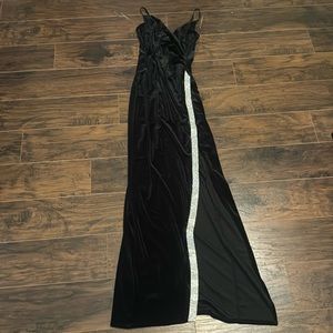 Honey and Rosie Dina Formal Velvet Rhinestone Slit Dress